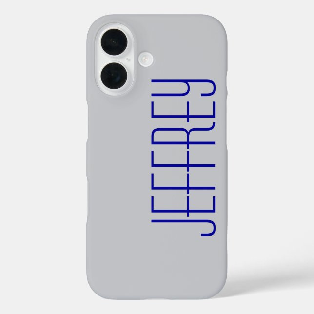 Modern Fun Gray and Blue, Personalized Jumbo Name Case-Mate iPhone Case (Back)