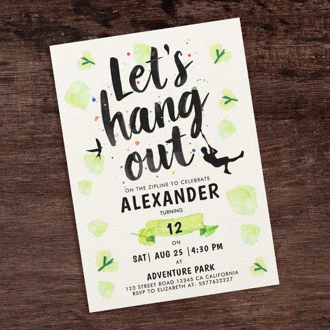 Modern Fun Green Zipline Adventure Brush Script Invitation (Creator Uploaded)
