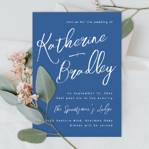 Modern fun handwriting couples names navy coral invitation