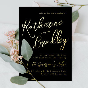 Modern fun handwriting couples names wedding gold foil invitation