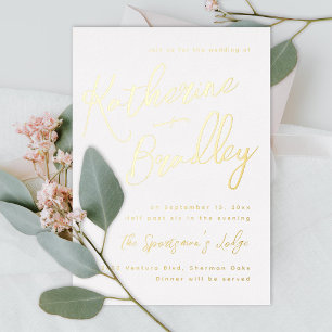 Modern fun handwriting couples names wedding gold foil invitation