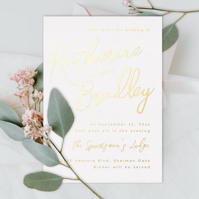 Modern fun handwriting couples names wedding gold foil invitation (Creator Uploaded)