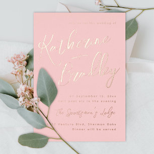 Modern fun handwriting couples names wedding Rose Foil Invitation