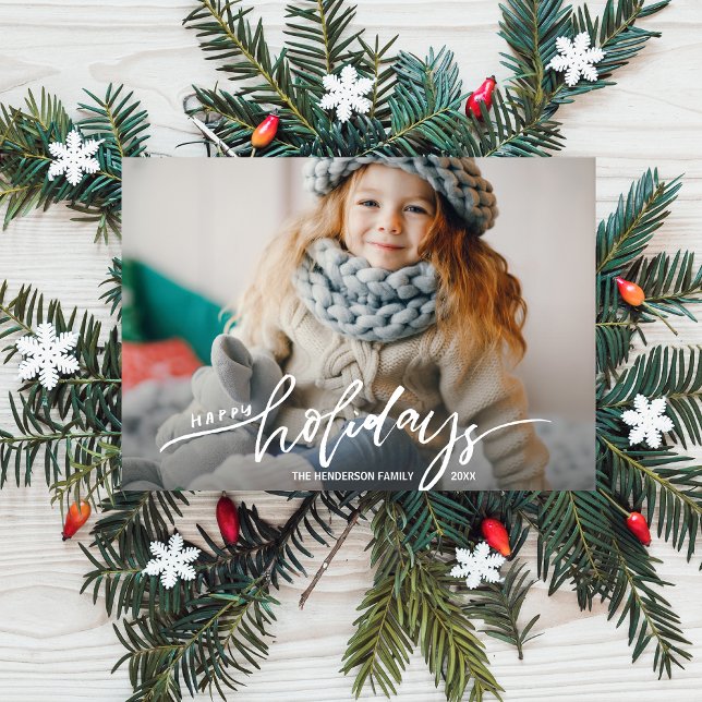 Modern Fun Happy Holidays Photo Hand Lettered Holiday Card (Creator Uploaded)