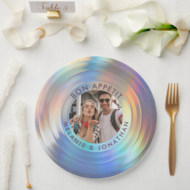  Modern Fun Holographic Bon Appetit Custom Wedding Paper Plates (Wedding)