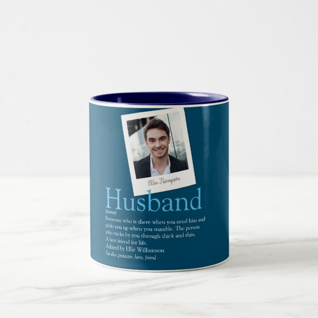 Modern Fun Husband Definition Photo Blue Two-Tone Coffee Mug (Center)