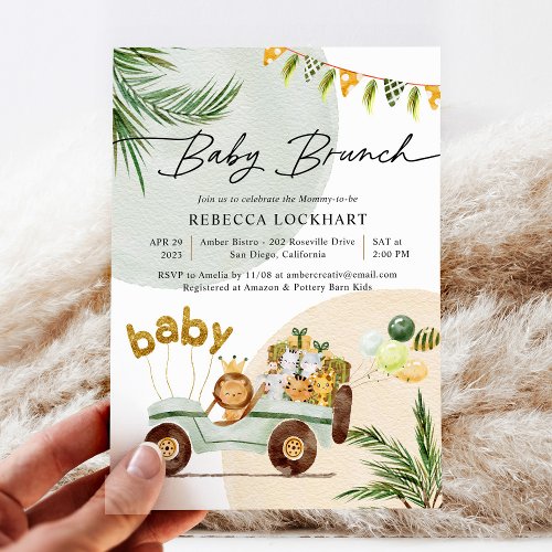 Modern Fun Jungle Safari Animals Baby Brunch Invit Invitation