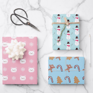 Modern Fun Kids Snowman Gingerbread Cat Christmas Wrapping Paper Sheets