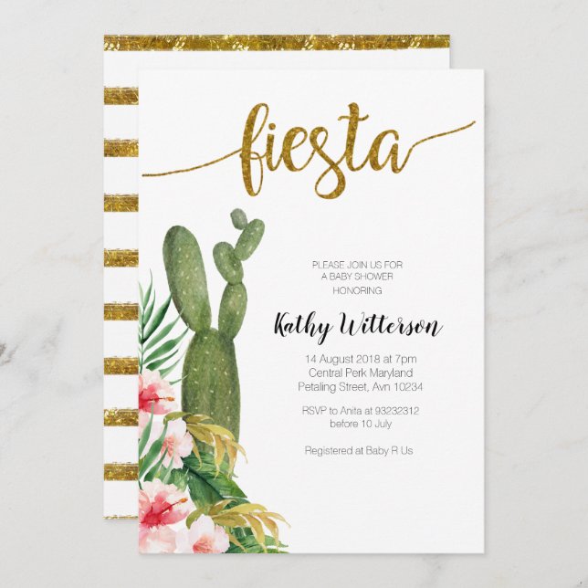 Modern Fun Let's Fiesta Baby Shower Greenery Invitation (Front/Back)