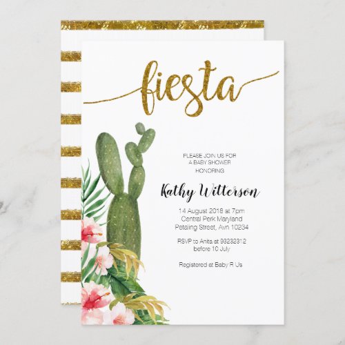 Modern Fun Lets Fiesta Baby Shower Greenery Invitation