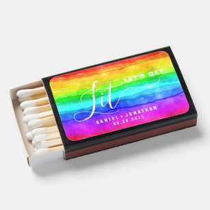 Modern Fun Let's Get Lit Rainbow Pride Wedding Matchboxes