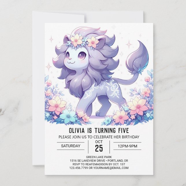 Modern Fun Lion Digital Birthday Invitation (Front)