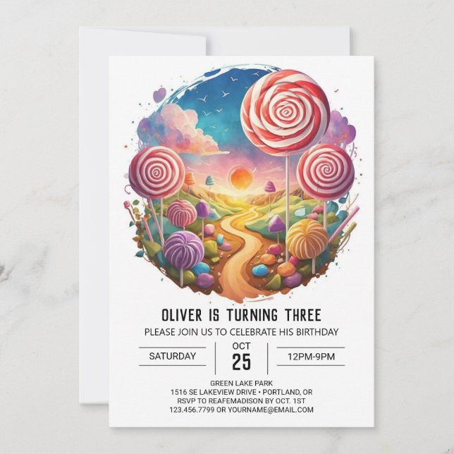 Modern Fun Lollipop Birthday Invitation (Front)
