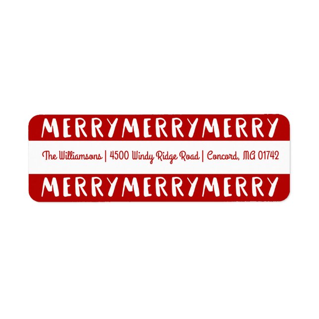 Modern Fun Merry Merry Christmas Red Holiday Label (Front)