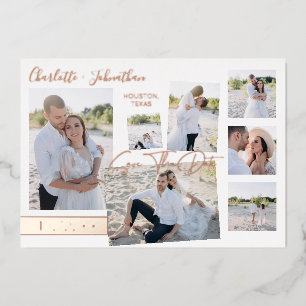 Modern Fun Multi Photo Save the Date Bar Foil Invitation