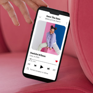 Modern Fun Music Player Photo Graduation Save The Date