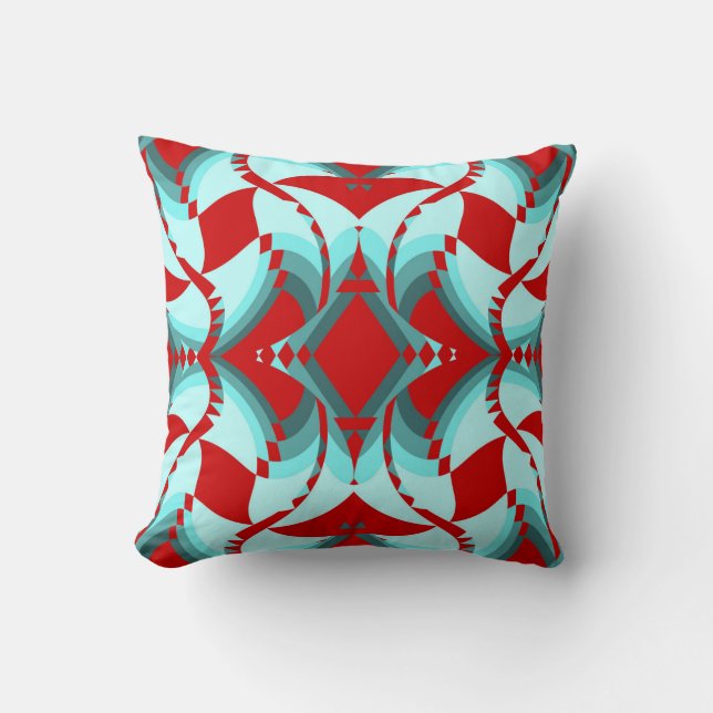Modern Fun on Teal/Red/Blue Throw Pillow (Front)