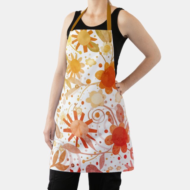 Modern Fun Orange Flowers Cooking Inspirivity Apron (Insitu)