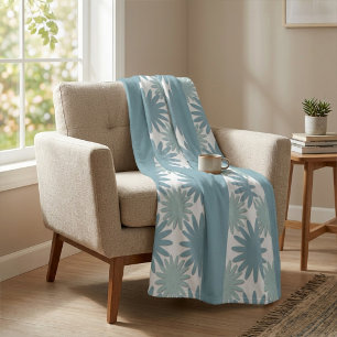 Modern, Fun Pastel Jay Blue and Grey Daisy Floral Fleece Blanket