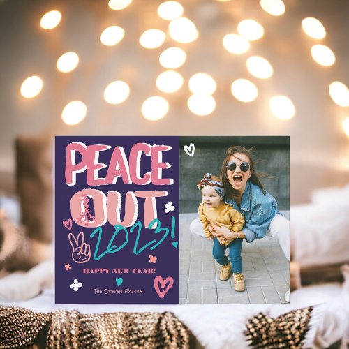 Modern fun peace out 2023 Happy New Year photo Holiday Card