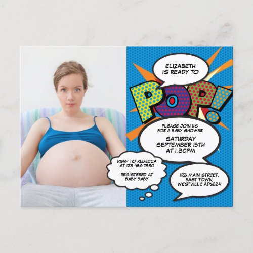 Modern Fun Photo Baby Shower Blue Invitation Postcard