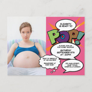 Modern Fun Photo Baby Shower Pink Invitation Postcard
