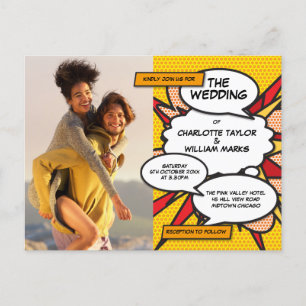 Modern Fun Photo Comic Book Wedding Invitation Postcard