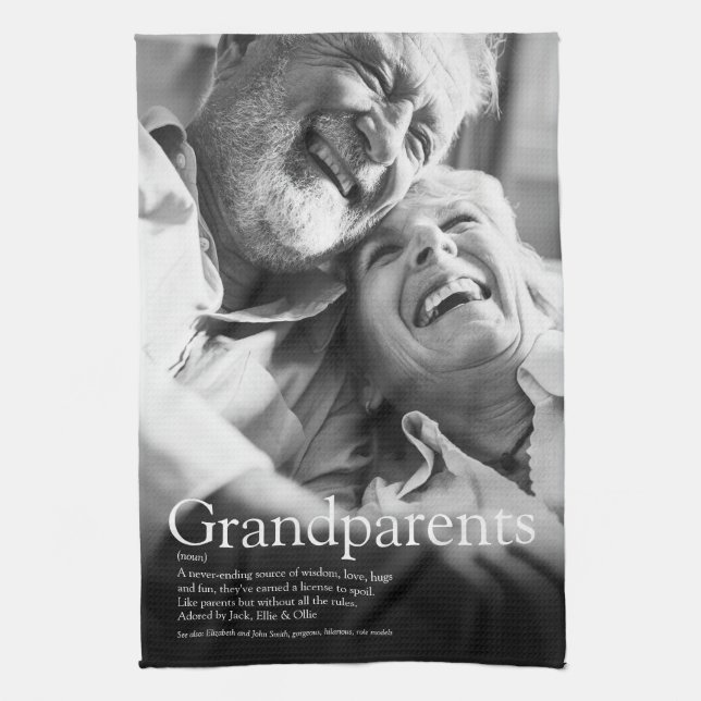 Modern Fun Photo Grandparents Definition Kitchen Towel (Vertical)