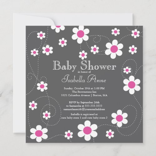 Modern  Fun Pink Flowers Flora Girls Baby Shower Invitation