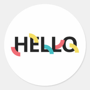 Modern, fun, playful, colorful design of Hello Classic Round Sticker