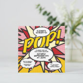 Modern Fun Ready to Pop Baby Shower Comic Invitation (Standing Front)