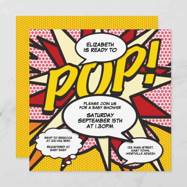 Modern Fun Ready to Pop Baby Shower Comic Invitation (Front/Back)