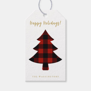 Modern Fun Red Buffalo Plaid Christmas Tree  Gift Tags