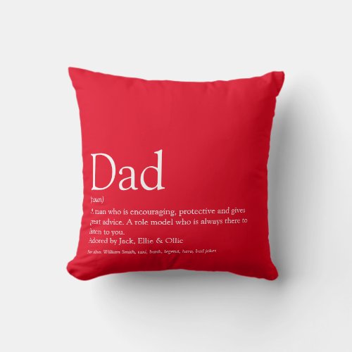 Modern Fun Red Dad Daddy Father Definition Throw Pillow