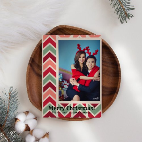 Modern Fun Red Green Add Your Own Photo Christmas Holiday Card