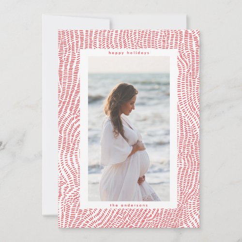 Modern Fun Red White Happy Christmas Border Photo Holiday Card