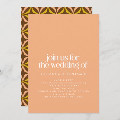 Modern Fun Retro Aesthetic Chic Peach Wedding Invitation