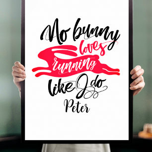 Modern Fun Run Motivation Red Bunny Calligraphy Poster