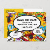 Modern Fun Save the Date Comic Book Announcement Postcard (Front/Back)