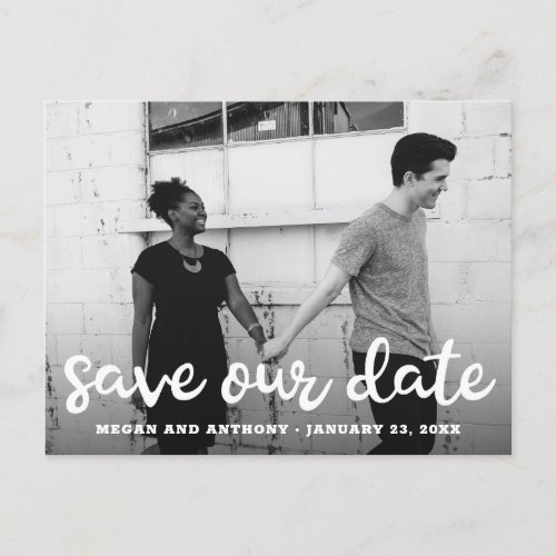 Modern Fun Script Photo Save the Date Announcement Postcard