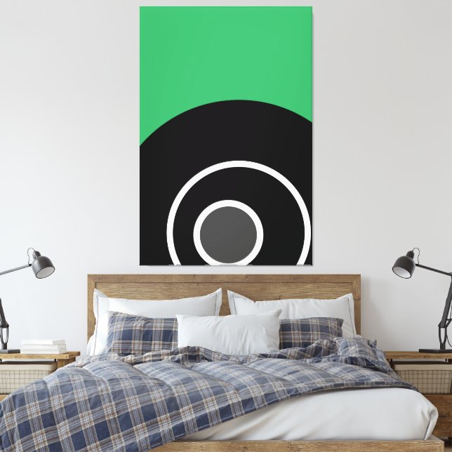 Modern Fun Sea Green Black White Concentric Art Canvas Print (Insitu(Bedroom))