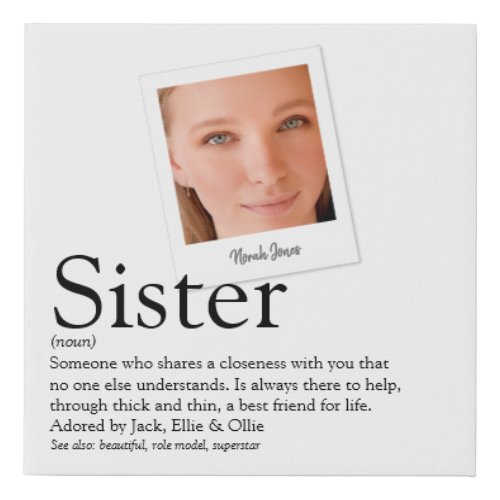 Modern Fun Sister Definition Photo Faux Canvas Print