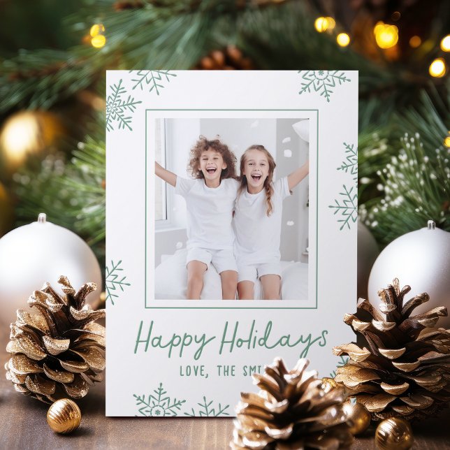 Modern Fun Snowflakes Happy Holidays Script Letterpress Photo Cards (Modern Fun Snowflakes Happy Holidays Script Letterpress Photo Cards)