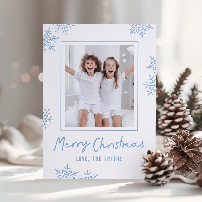 Modern Fun Snowflakes Merry Christmas Script  Letterpress Photo Cards (Modern Fun Snowflakes Merry Christmas Script Letterpress Photo Cards)