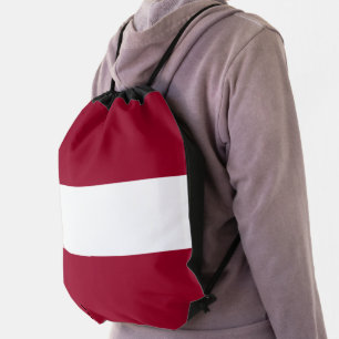 Modern Fun Sporty Wide Bold Red White Stripes Drawstring Bag