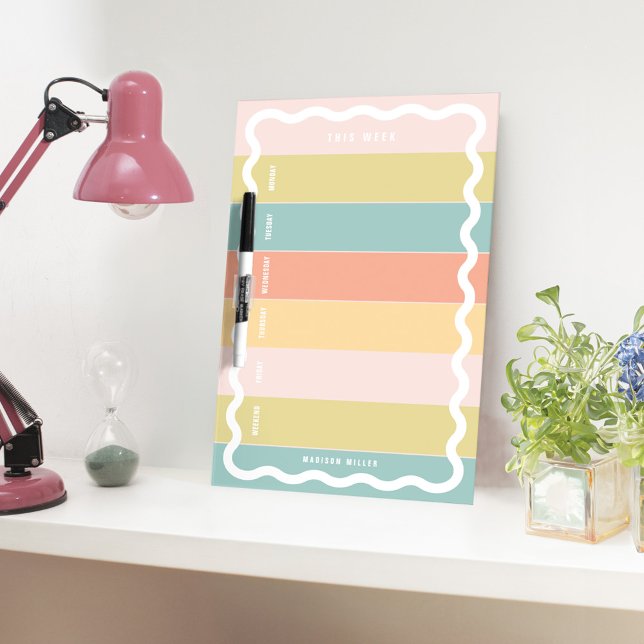 Modern Fun Stripe Retro Wavy Border Weekly Planner Dry Erase Board (Modern Fun Stripe Retro Wavy Border Weekly Planner Dry Erase Board)