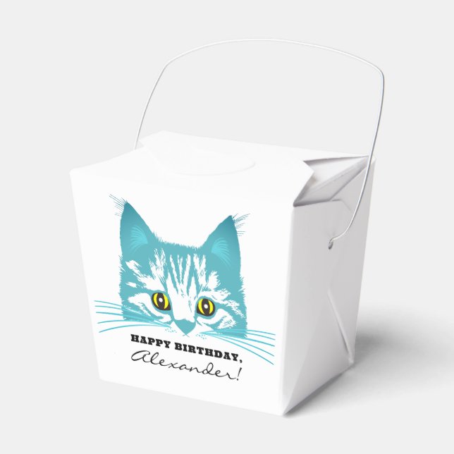 Modern Fun Teal Cat Stencil Humorous Bold Typo Favor Boxes (Front Side)