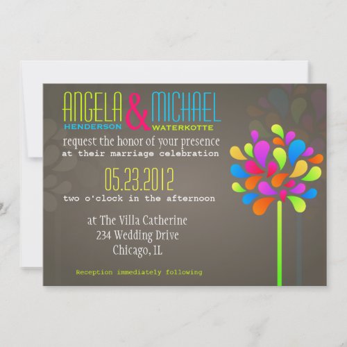 Modern  Fun Tree Rainbow Wedding Invitation