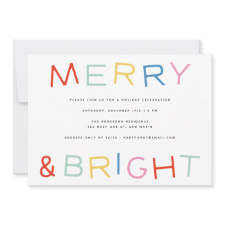 Modern Fun Type Merry & Bright Christmas Holiday  Invitation