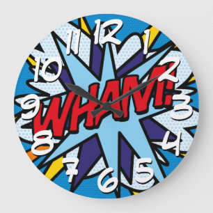 Modern Fun Typographic Colorful Comic Book WHAM Large Clock